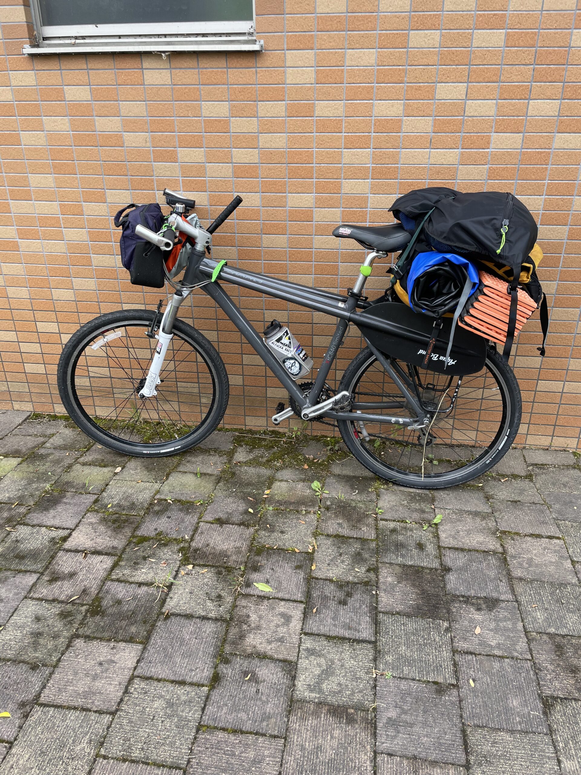 The bike loaded with the full raft kit