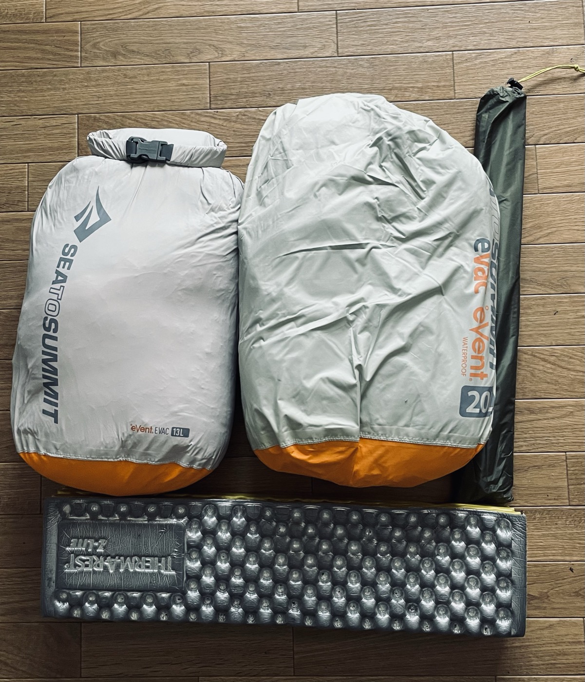 Sleep system packed into dry bags